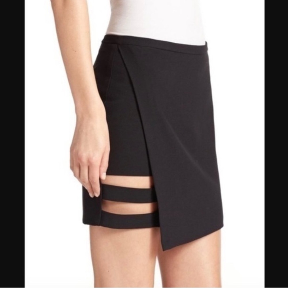 Mason Black Asymmetric Mini Skirt with Cutout Strap Detail